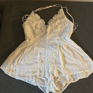 White Lace Top Romper XL